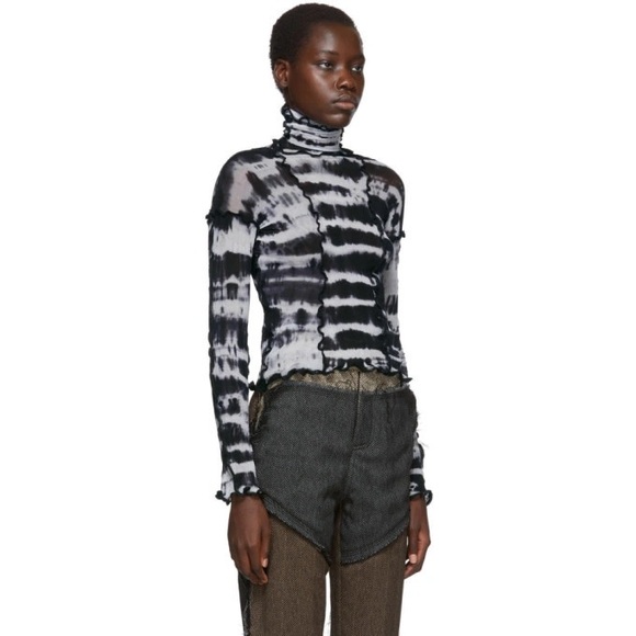 asai Tops - ASAI Black & White Tie-Dye Turtleneck Long Sleeve Top